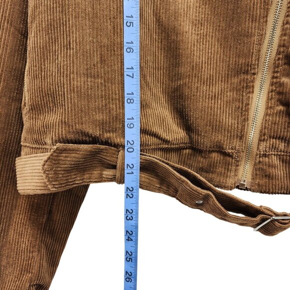 Brown Corduroy Moto Jacket With Belted Hem & Zip Pockets Size 2XL Womens - Picture 11 of 14
